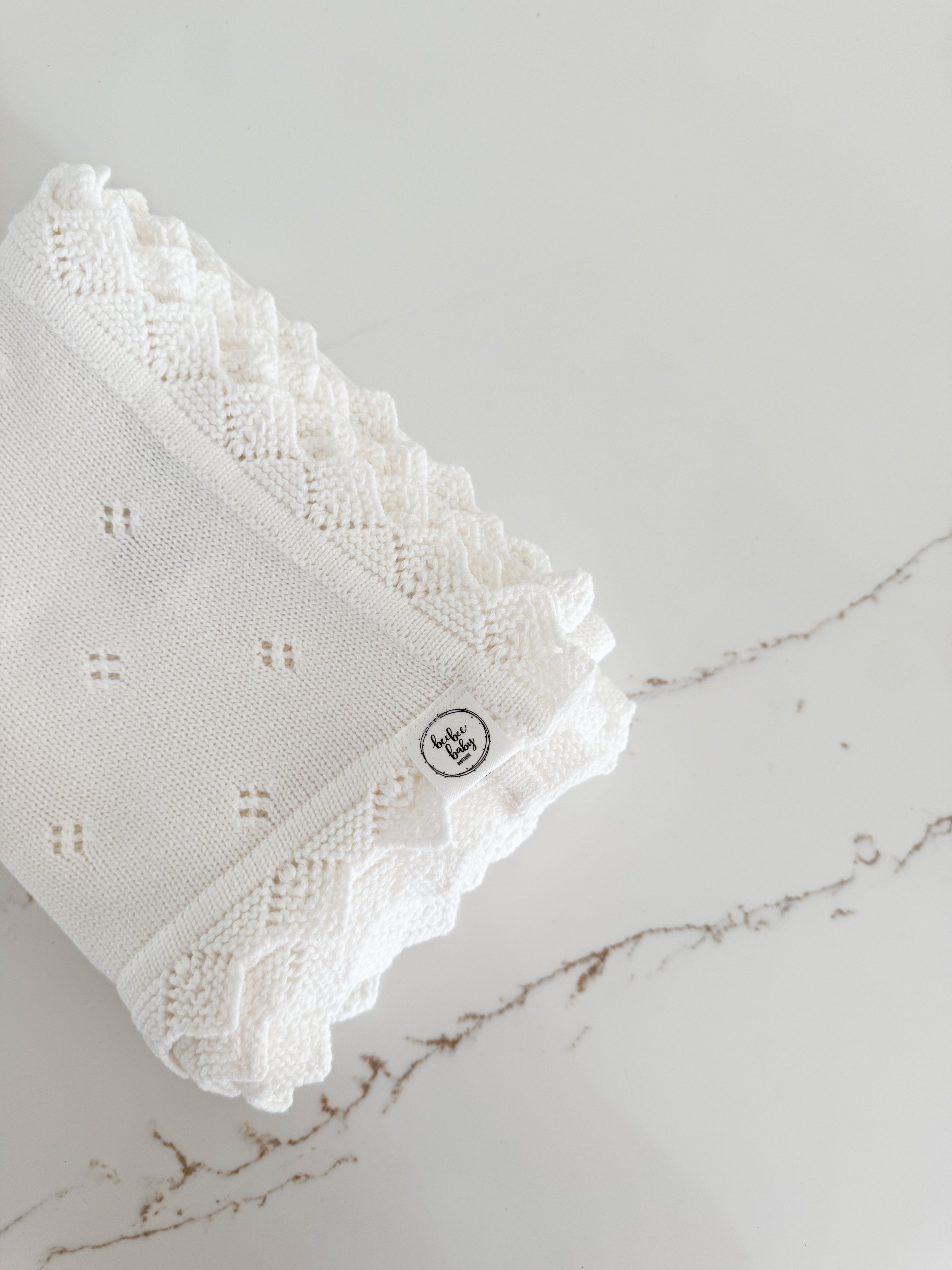 Hollow Out Knit Blanket - Pure White